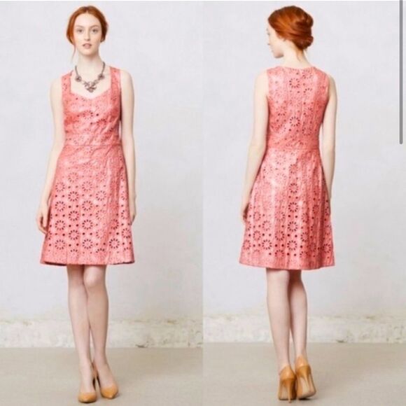 Maeve Coral Shine Daisy Eyelet Metallic Dress, Size 0. Seen on Switched at Birth - Picture 1 of 4